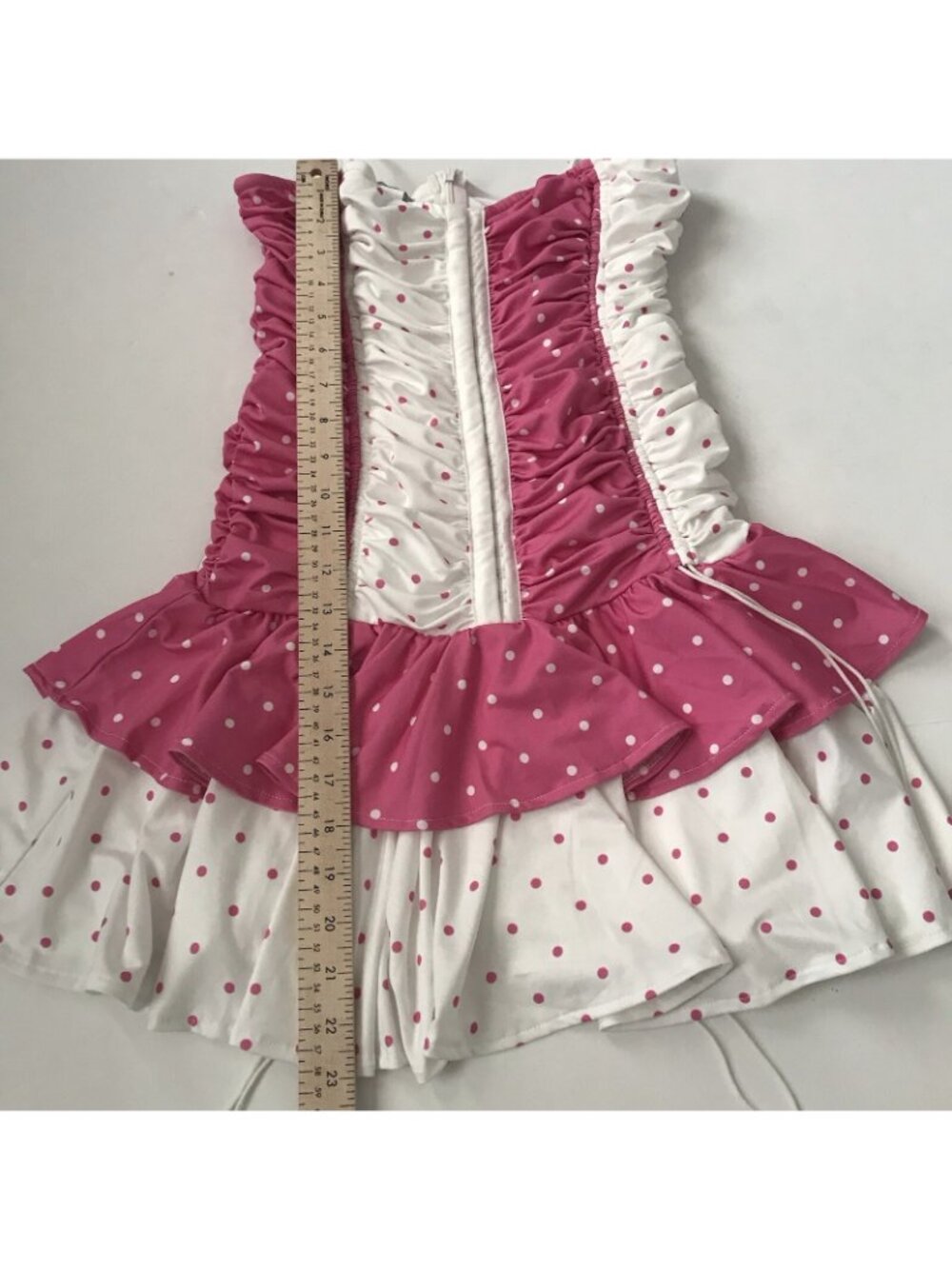 Ruffle Mini Dress S Polka Dot Pink Corset Ruched Dollcore Grunge Goth Fairy Kiki - Picture 12 of 15